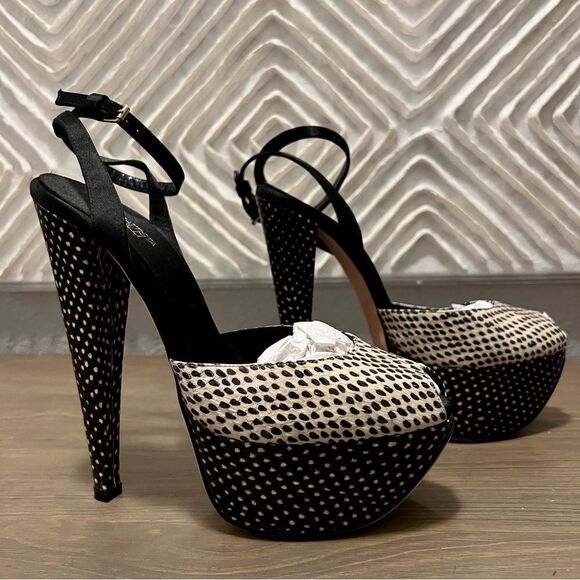 Giambattista Valli Black Ivory Polka Dot Snakeskin Peep Toe platform Sandal 38 8 - Picture 8 of 13